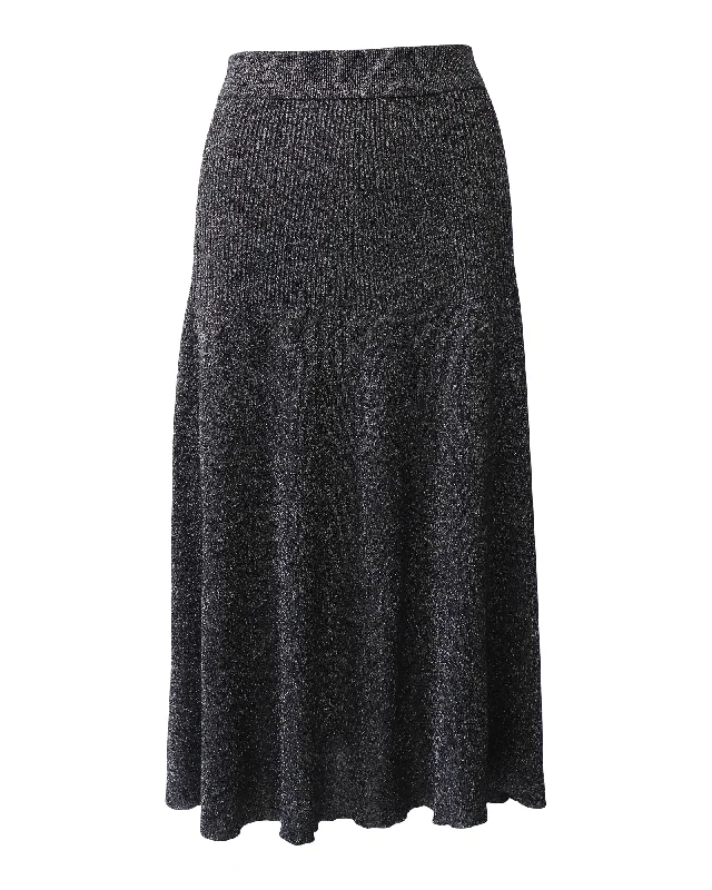 Joseph Ribbed Midi Skirt in Metallic Grey Viscose Lurex