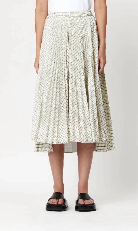 Notebook Check Pleated Midi Skirt In White