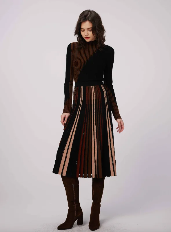 Tribeca Knit Skirt - Knitsun Pleats Camel and Brown