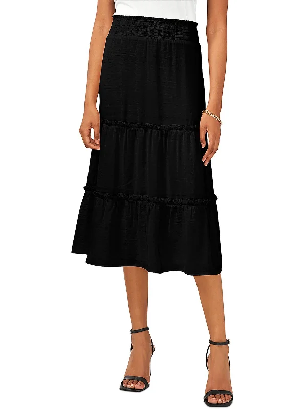 Womens Smocked Long A-Line Skirt