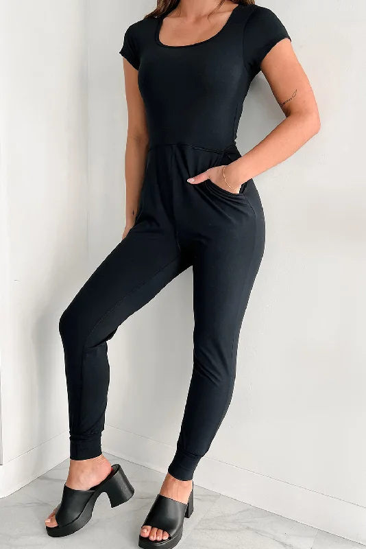 Short Sleeve Pocket Jogger Bottom Athleisure Jumpsuit