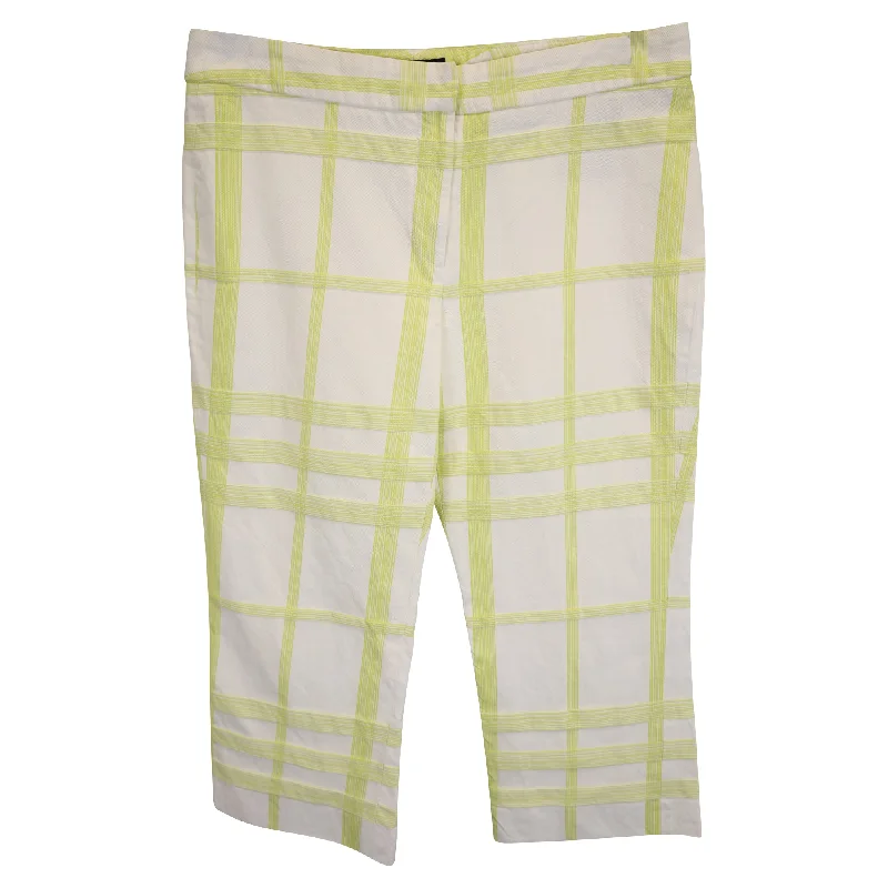 Burberry Checked Capri Pants in White and Green Cotton