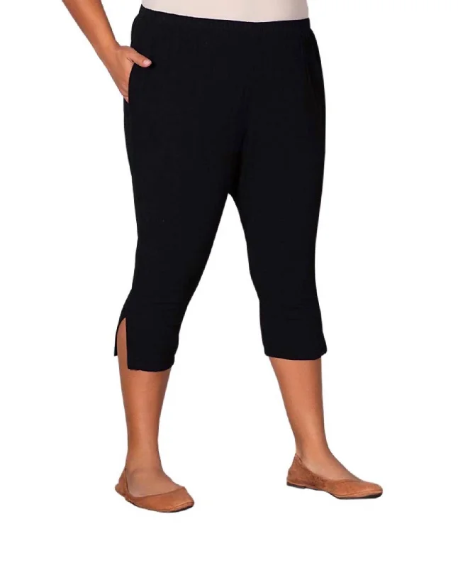 Crinkle Cotton Crop Pants - Plus In Black