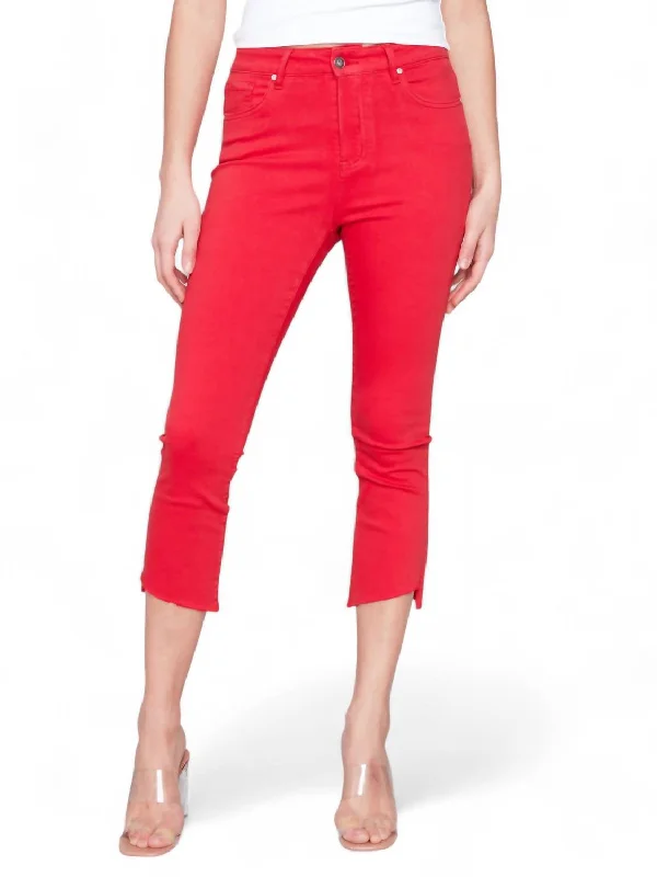 Cropped Bootcut Twill Pants With Asymmetrical Hem In Cherry