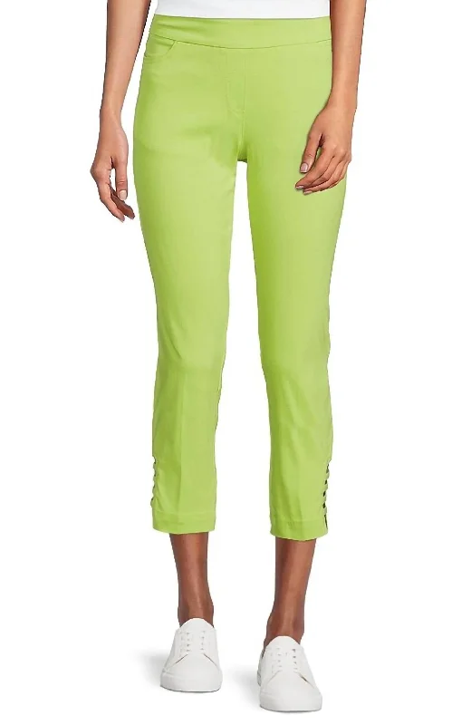 Straight Hem Pull-On Ladder Hem Twill Crop Pants In Lime