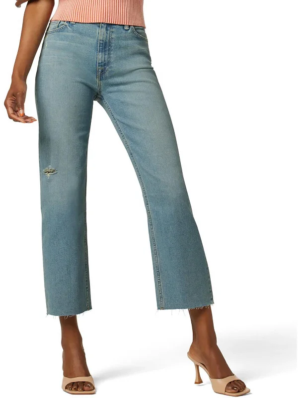 Womens High-Rise Distressed Wide Leg Jeans