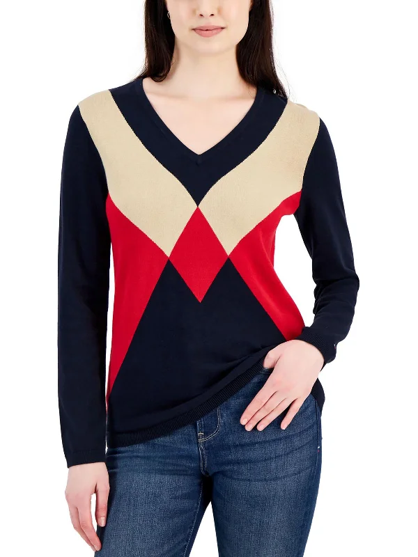 Womens Cotton V-Neck Pullover Sweater