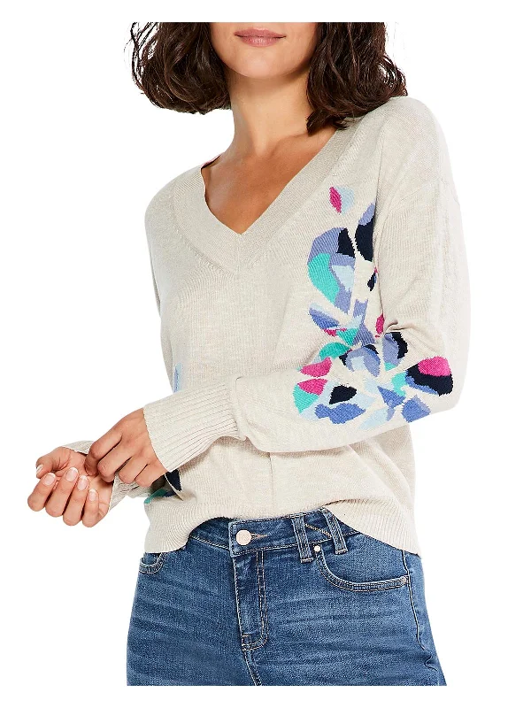 Womens Floral Ribbed Pullover Sweater