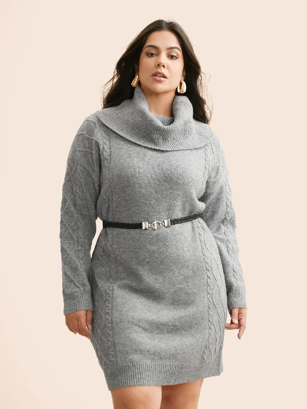 Airy Cozy Cable Knit Wool Sweater Dress