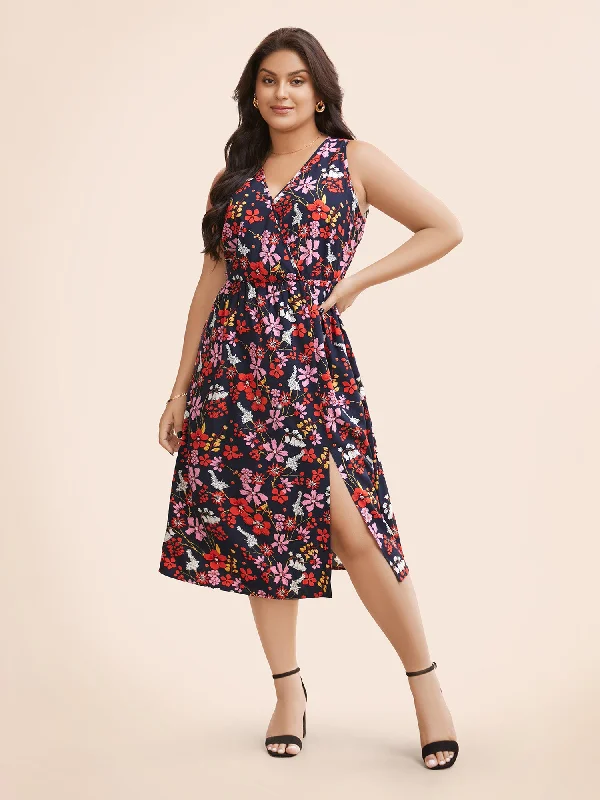 Floral Print Split Hem Sleeveless Dress