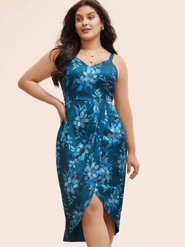 Floral Shirred Split Front Cami Dress