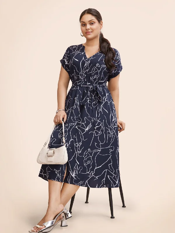 Graffiti Print Notched Dolman Sleeve Dress