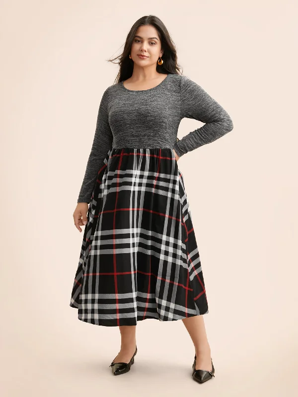 Plaid Patchwork Elastic Waist Dress