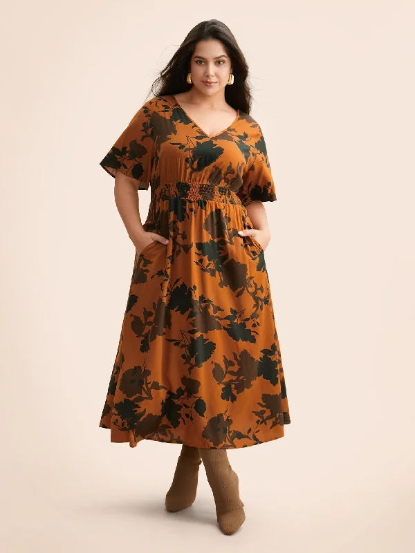 Silhouette Floral Print Ruffle Sleeve Dress