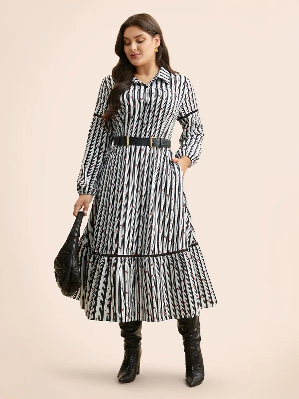 Striped Ditsy Floral Woven Ribbon Dress