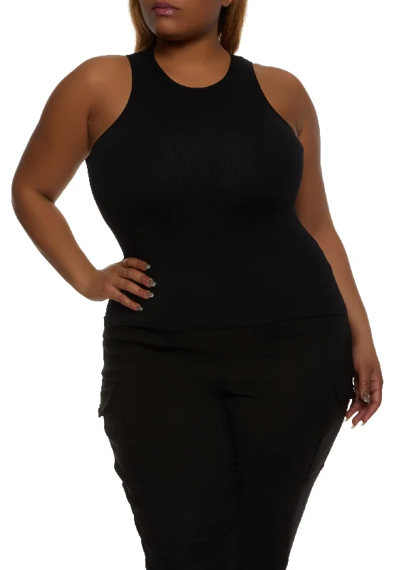 Plus Size Basic Ribbed Knit Seamless Tank Top