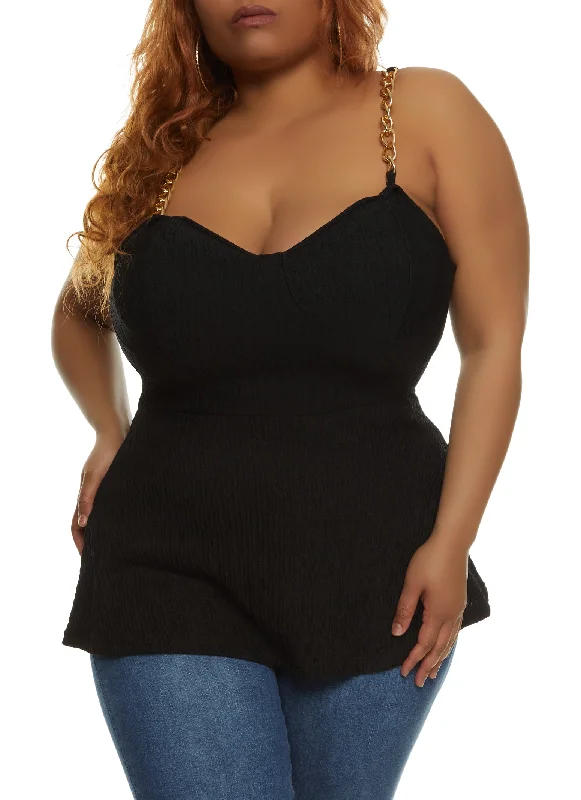 Plus Size Chain Strap Bustier Peplum Top