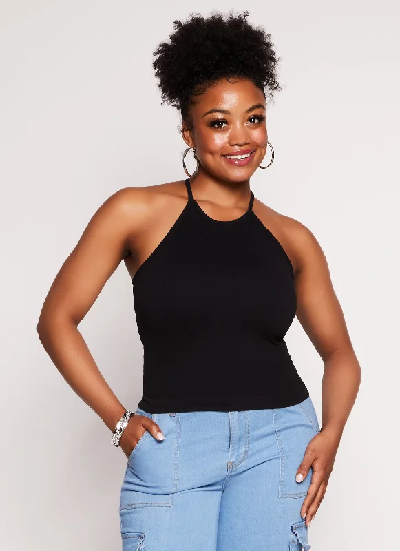 Plus Size Seamless Racerback High Neck Tank Top