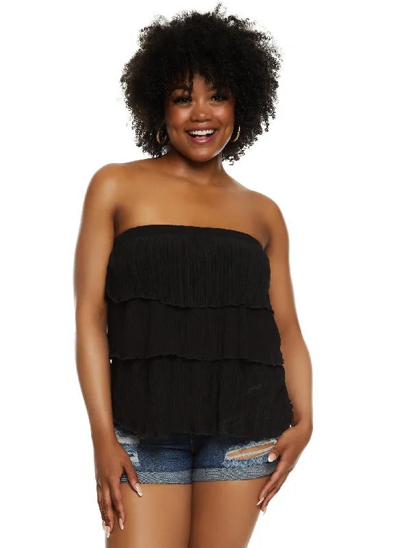 Plus Size Textured Knit Tiered Tube Top