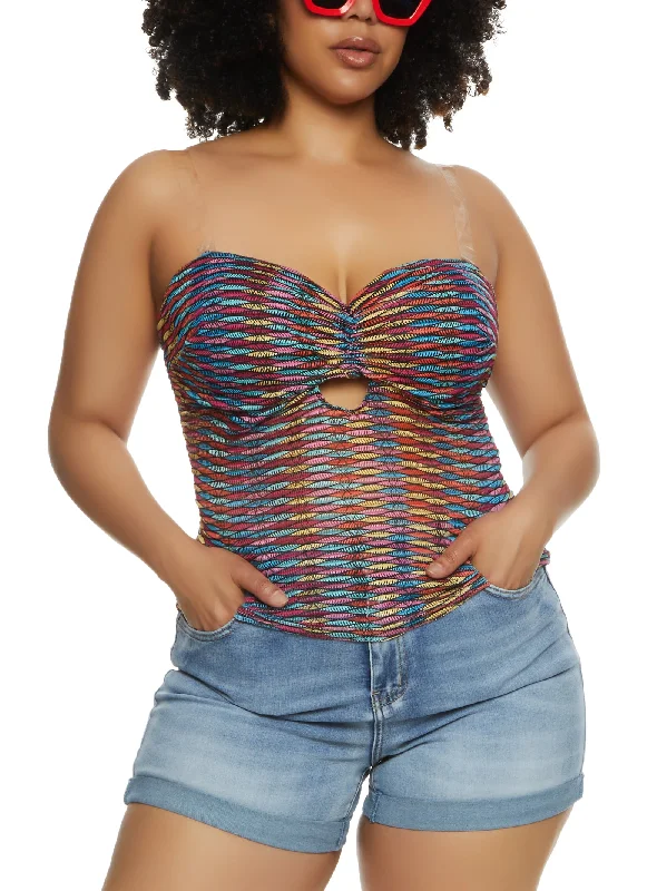 Plus Size Laser Cut Sheer Strapless Top