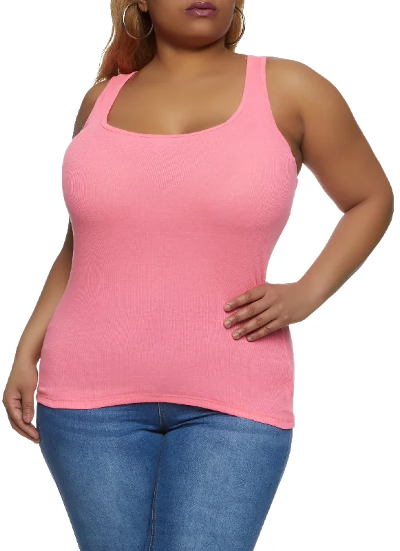 Plus Size Ribbed Knit Racerback Tank Top