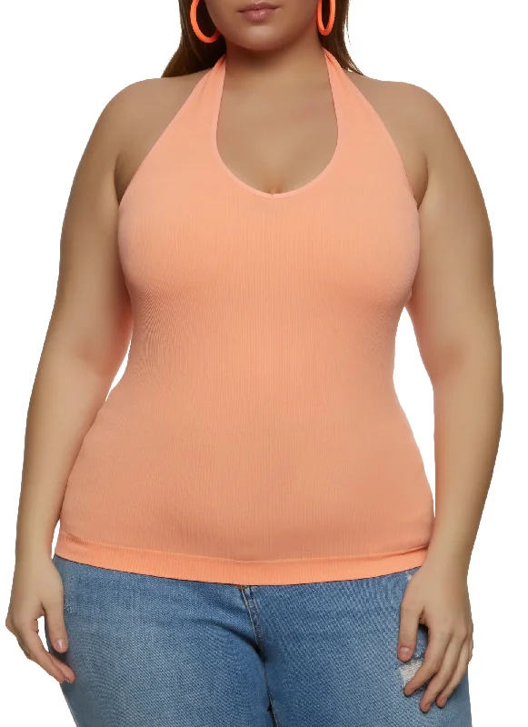 Plus Size Ribbed Halter Top