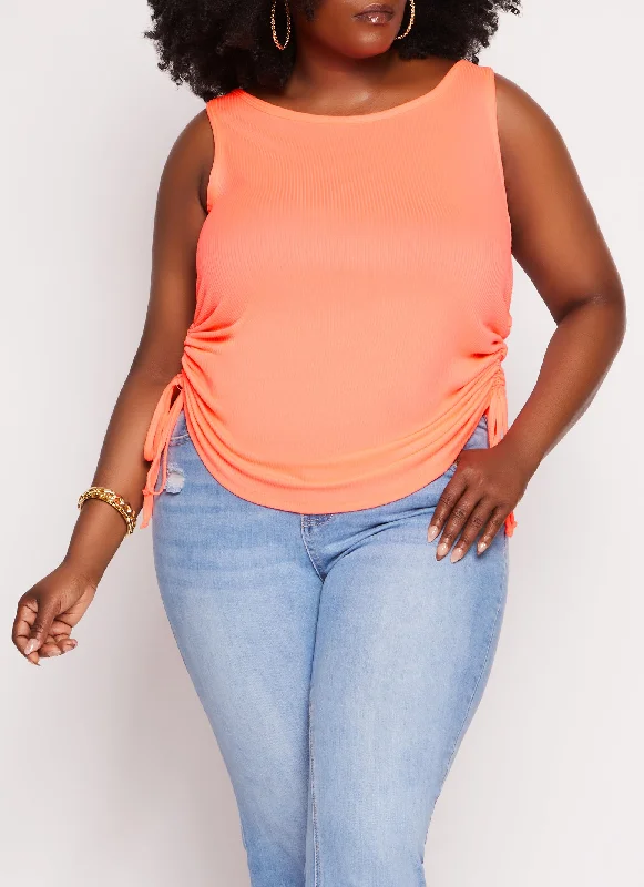 Plus Size Rib Knit Ruched Side Tank Top