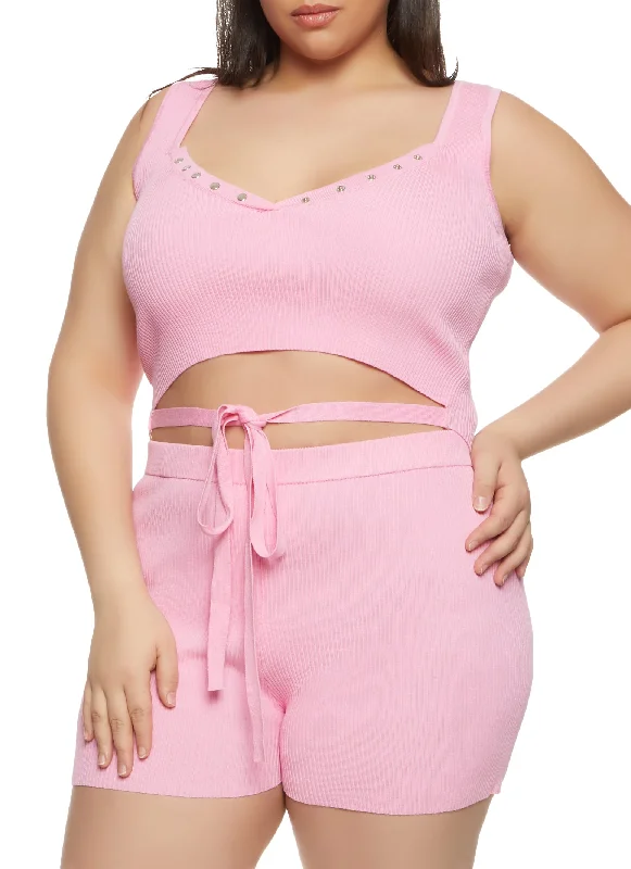 Plus Size Daisy Tie Front Cropped Tank Top