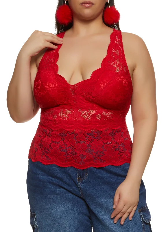 Plus Size Criss Cross Back Sleeveless Lace Top