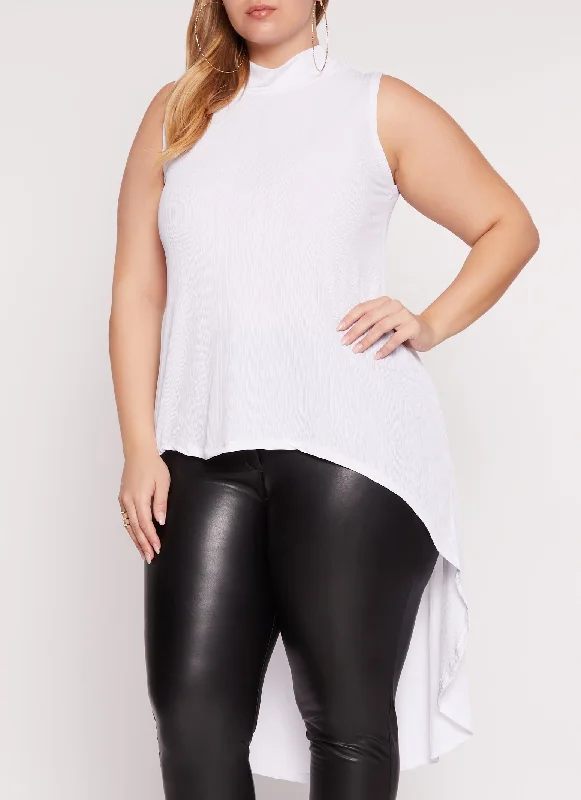 Plus Size Mock Neck High Low Hem Top