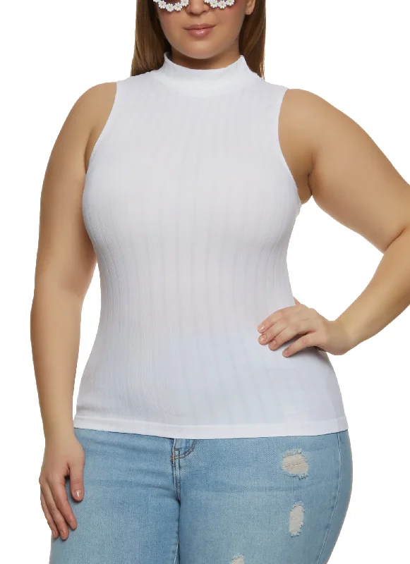 Plus Size Rib Knit Mock Neck Top