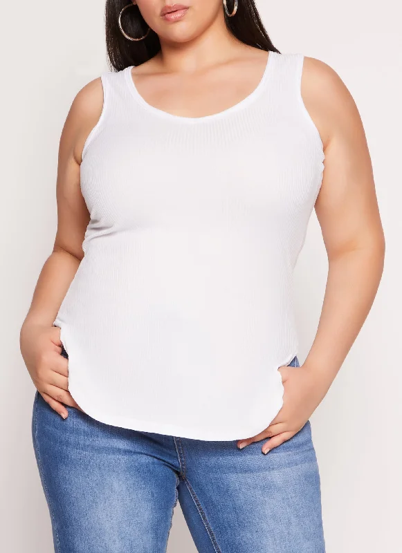 Plus Size Ribbed Scoop Neck Tank Top