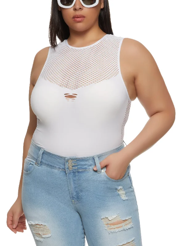 Plus Size Seamless Fishnet Detail Tank Top