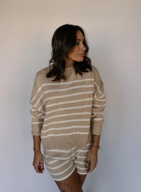 Joelle Striped Sweater & Short Set - Taupe