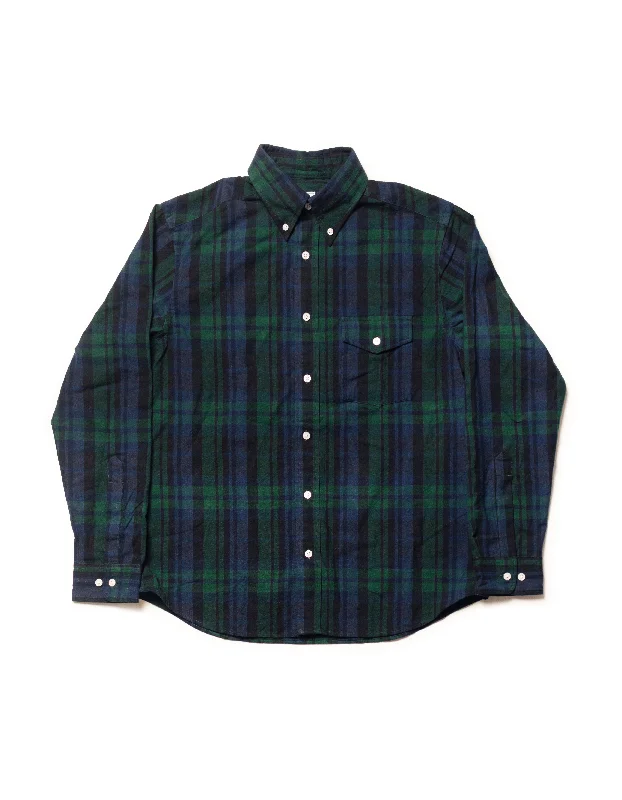 TARTAN FLANNEL SPORT SHIRT - GREEN/NAVY PLAID