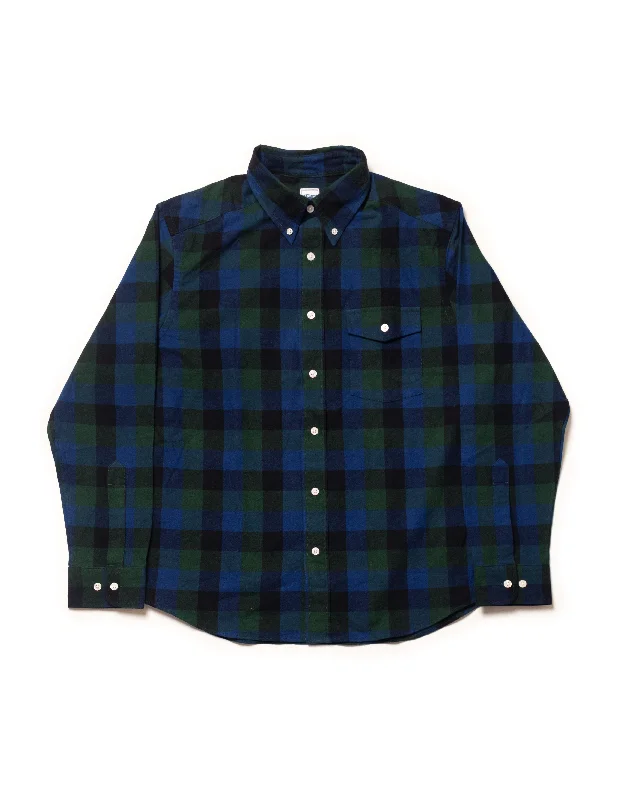 TARTAN FLANNEL SPORT SHIRT - GREEN/BLUE LARGE CHECK