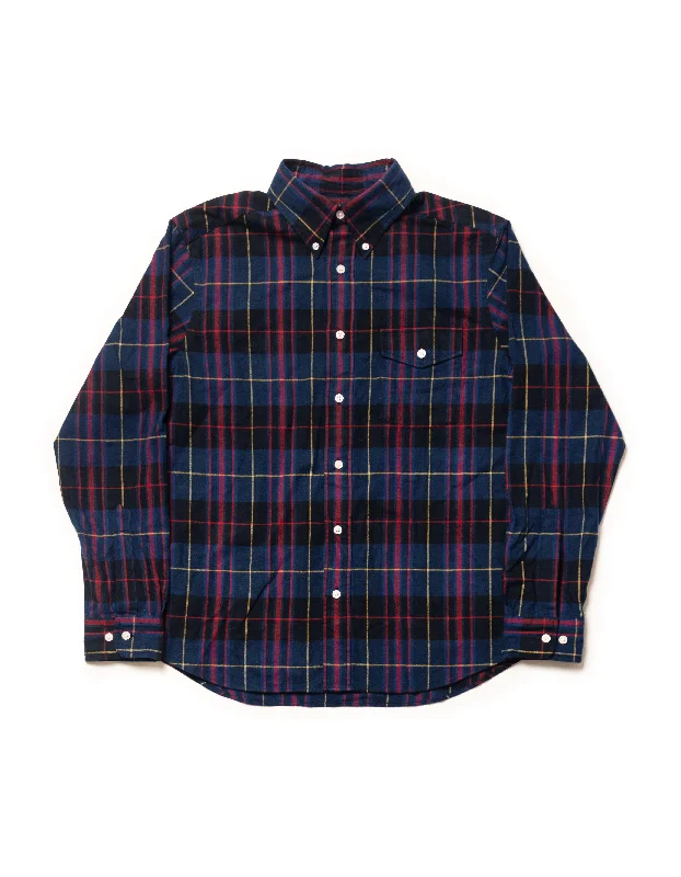 TARTAN FLANNEL SPORT SHIRT - NAVY/RED/GOLD PLAID