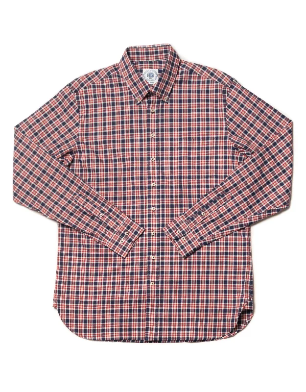 NAVY/RED/WHITE CHECK COTTON LONGSLEEVE SPORT SHIRT