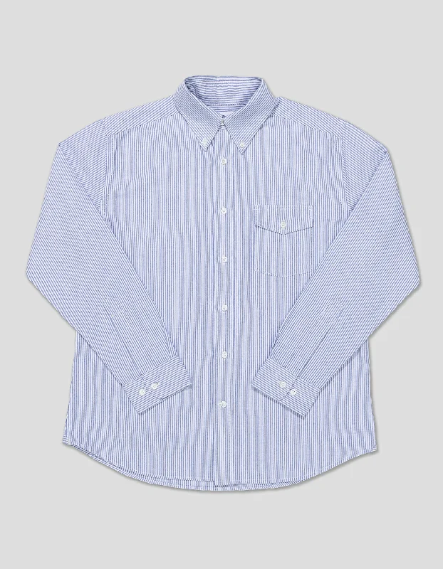 TRIM FIT BUTTON DOWN OXFORD SHIRT - BLUE STRIPE