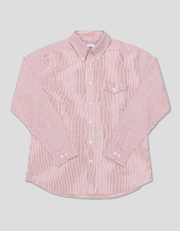 TRIM FIT BUTTON DOWN OXFORD SHIRT - RED STRIPE