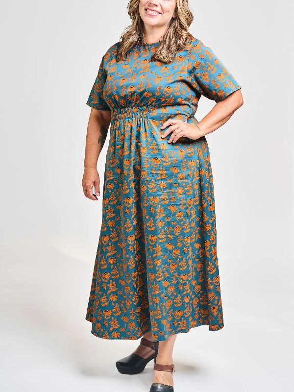 Artsy Traveler Plus Size Midi Dress - Teal Floral