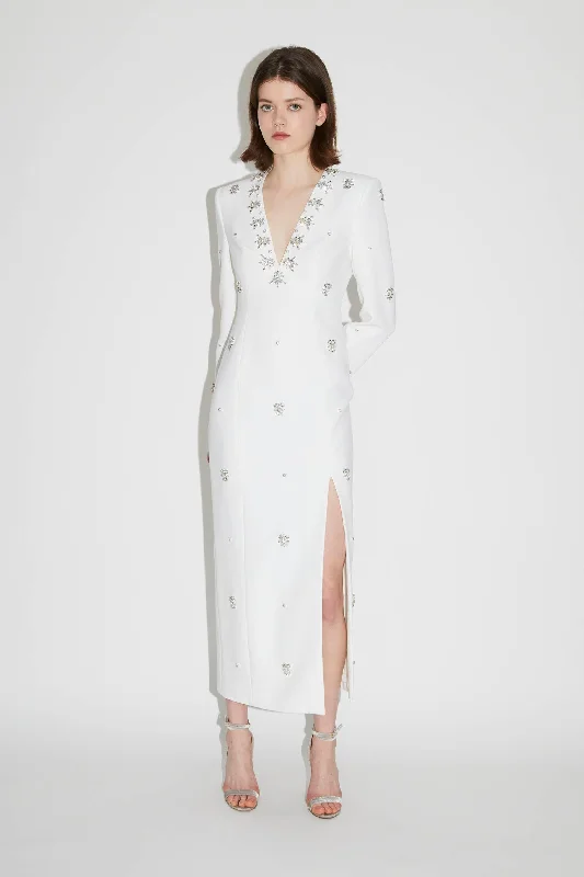 AURORE DRESS PURE WHITE EMBELLISHED CREPE