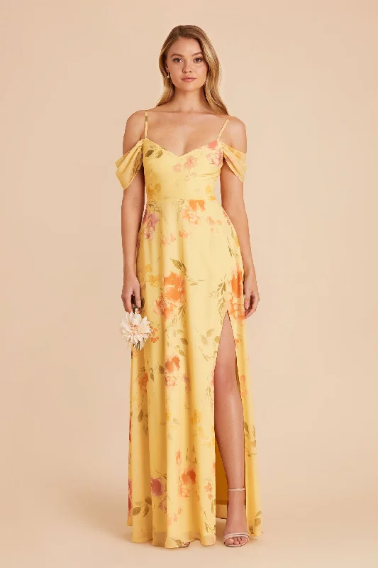 Devin Convertible Dress With Slit - Pale Yellow Rococo Floral