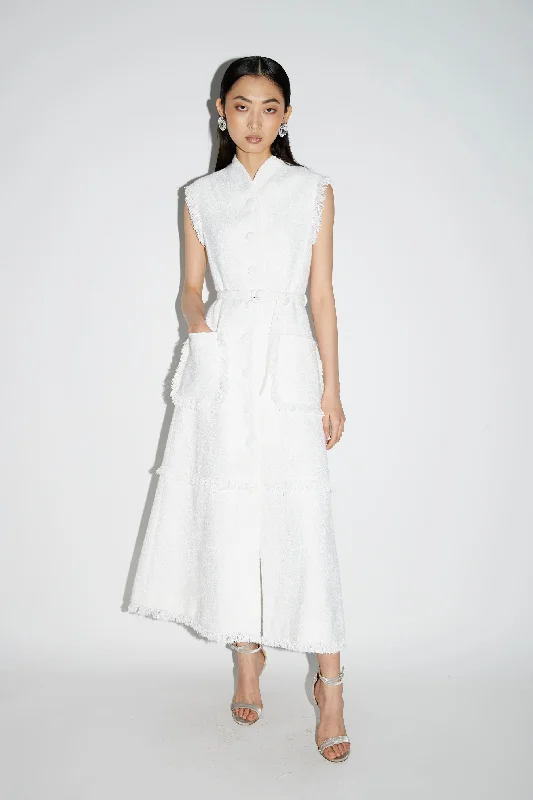 FELICITY DRESS WHITE TWEED