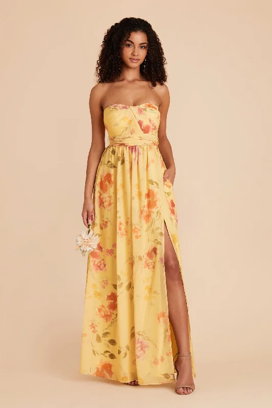 Grace Convertible Dress With Slit - Pale Yellow Rococo Floral