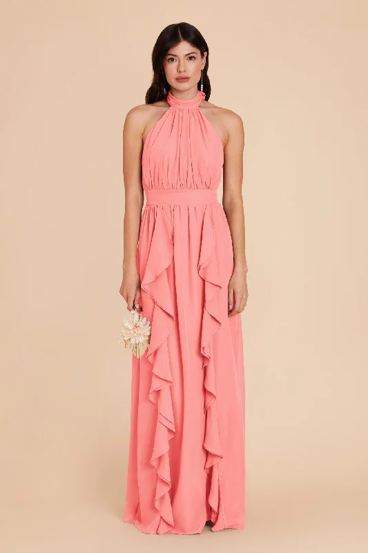 Joyce Chiffon Dress - Coral Pink