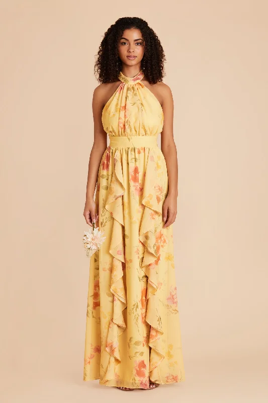 Joyce Chiffon Dress - Pale Yellow Rococo Floral