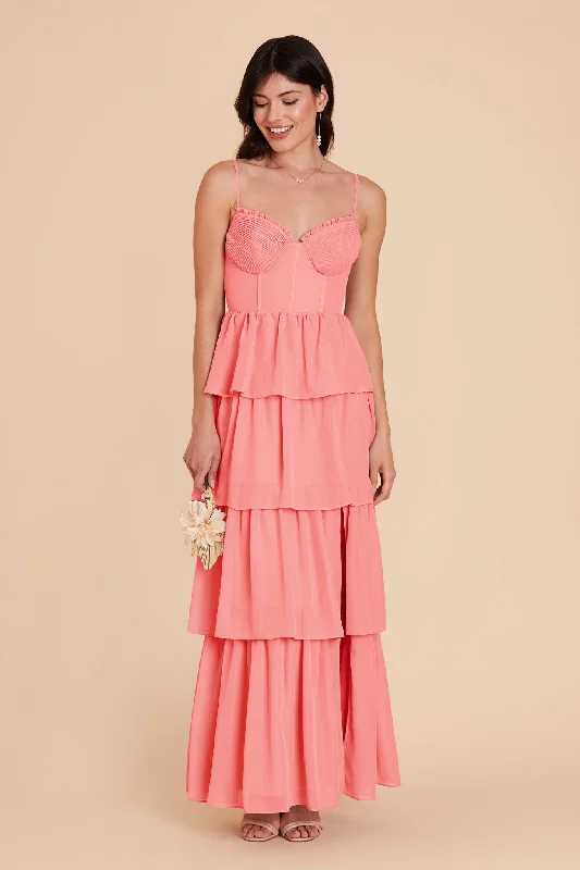 Lola Chiffon Dress - Coral Pink