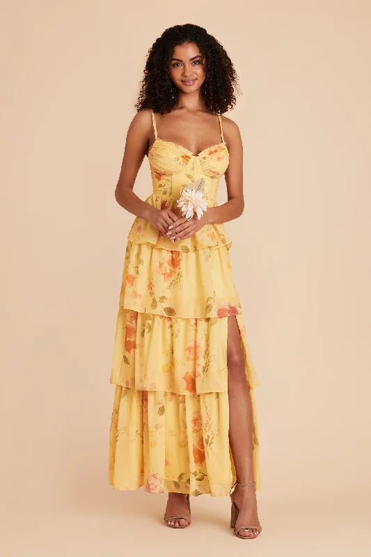 Lola Chiffon Dress - Pale Yellow Rococo Floral