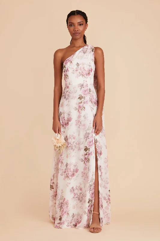 Melissa Chiffon Dress - Dusty Pink Peonies